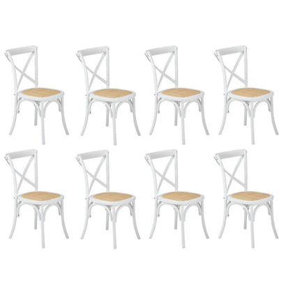 Oikiture 8PCS Crossback Dining Chair Solid Wood Ratan Seat White-Dining Chair-PEROZ Accessories
