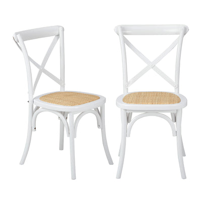 Oikiture 8PCS Crossback Dining Chair Solid Wood Ratan Seat White-Dining Chair-PEROZ Accessories