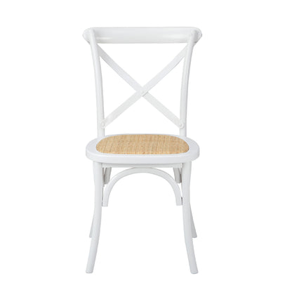 Oikiture 8PCS Crossback Dining Chair Solid Wood Ratan Seat White-Dining Chair-PEROZ Accessories