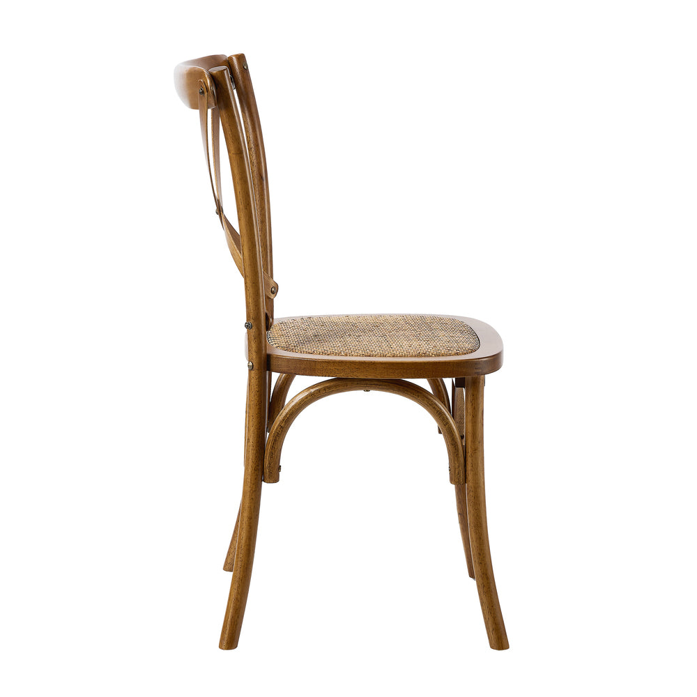 Oikiture 2PCS Crossback Wooden Dining Chair Rattan Seat Walnut-Dining Chairs-PEROZ Accessories