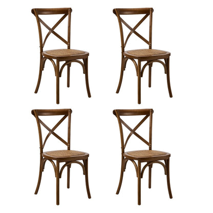 Oikiture 4PCS Crossback Wooden Dining Chair Rattan Seat Walnut-Dining Chairs-PEROZ Accessories