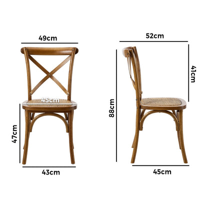 Oikiture 4PCS Crossback Wooden Dining Chair Rattan Seat Walnut-Dining Chairs-PEROZ Accessories