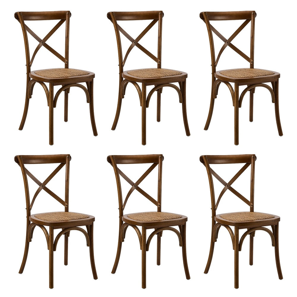 Oikiture 6PCS Crossback Wooden Dining Chair Rattan Seat Walnut-Dining Chairs-PEROZ Accessories