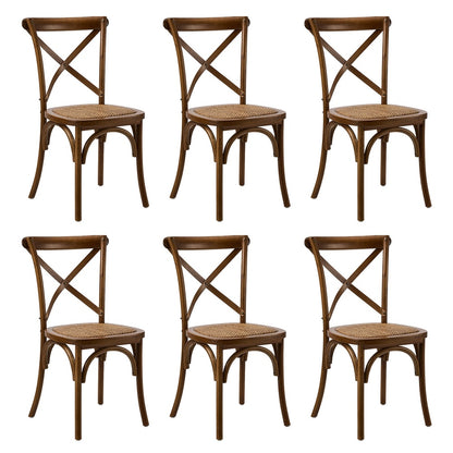 Oikiture 6PCS Crossback Wooden Dining Chair Rattan Seat Walnut-Dining Chairs-PEROZ Accessories