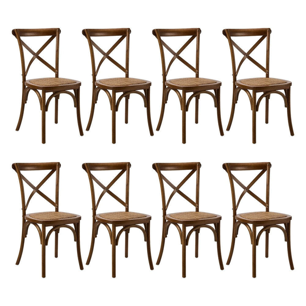 Oikiture 8PCS Crossback Wooden Dining Chair Rattan Seat Walnut-Dining Chairs-PEROZ Accessories