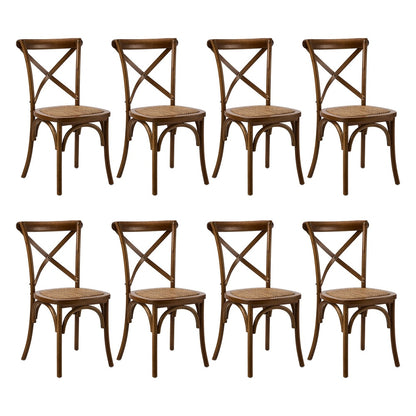 Oikiture 8PCS Crossback Wooden Dining Chair Rattan Seat Walnut-Dining Chairs-PEROZ Accessories