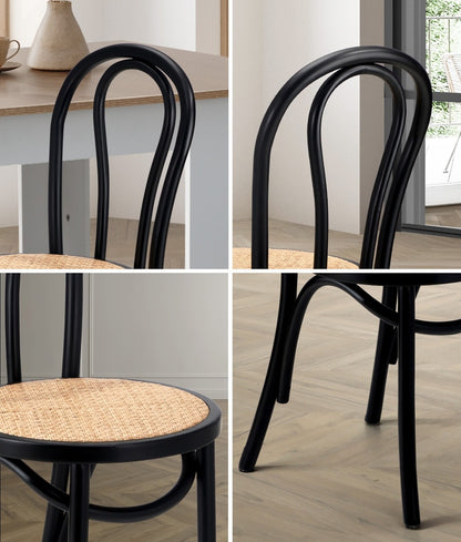 Oikiture Dining Chair Solid Wooden Chairs Ratan Seat Black-Dining Chairs-PEROZ Accessories