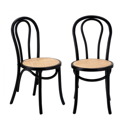 Oikiture 4x Wooden Dining Chair Ratan Seat Black-Dining Chair-PEROZ Accessories