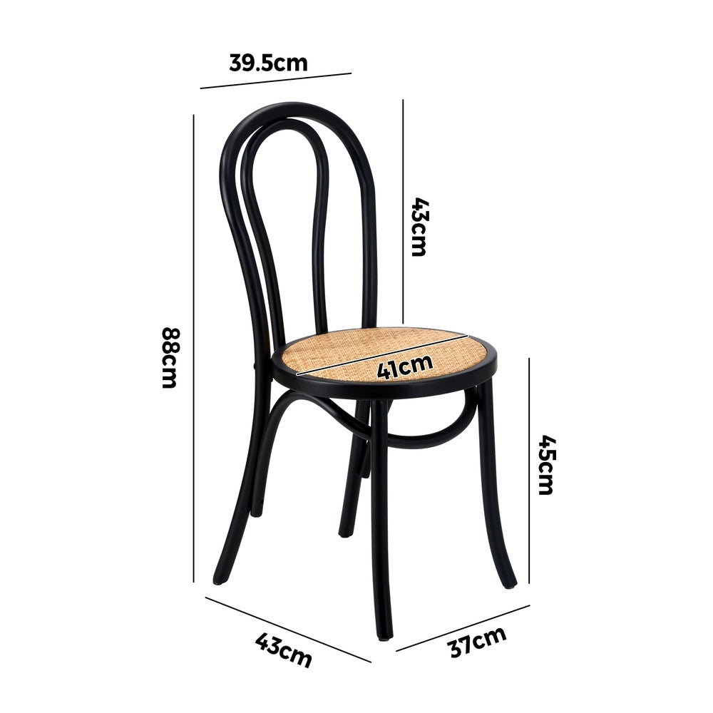 Oikiture 6x Wooden Dining Chair Ratan Seat Black-Dining Chair-PEROZ Accessories