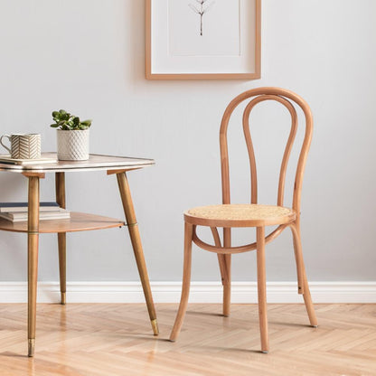 Oikiture Dining Chair Solid Wooden Chairs Ratan Seat Beige-Dining Chairs-PEROZ Accessories