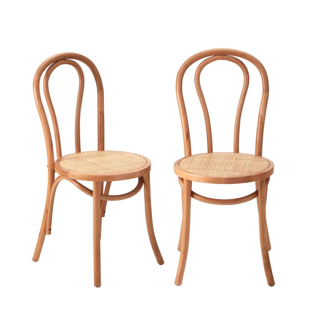 Oikiture Dining Chair Solid Wooden Chairs Ratan Seat Beige-Dining Chairs-PEROZ Accessories