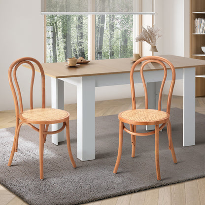 Oikiture 2PCS Dining Chair Solid Wooden Ratan Seat Beige-Dining Chairs-PEROZ Accessories