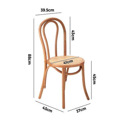 Oikiture 2PCS Dining Chair Solid Wooden Ratan Seat Beige-Dining Chairs-PEROZ Accessories