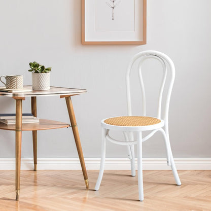 Oikiture Dining Chair Solid Wooden Chairs Ratan Seat White-Dining Chairs-PEROZ Accessories