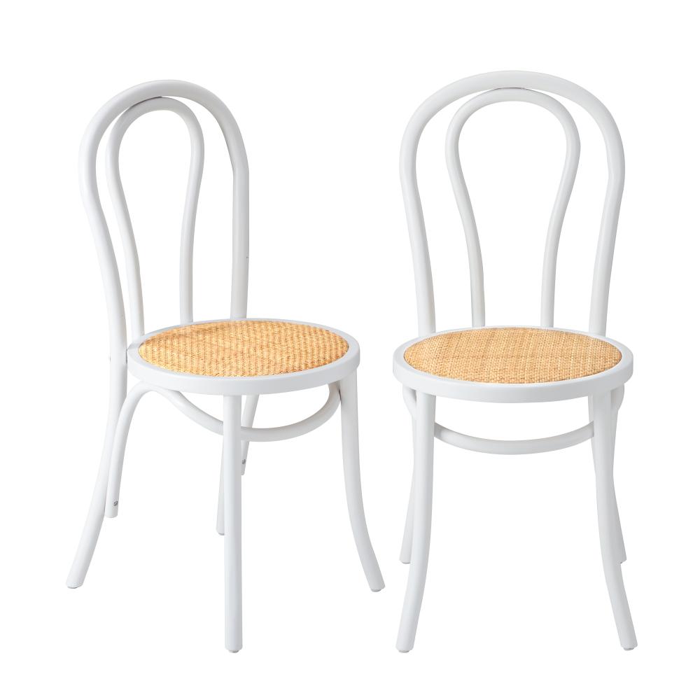 Oikiture Dining Chair Solid Wooden Chairs Ratan Seat White-Dining Chairs-PEROZ Accessories
