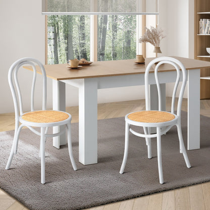 Oikiture 2PCS Wooden Dining Chair Ratan Seat White-Dining Chairs-PEROZ Accessories