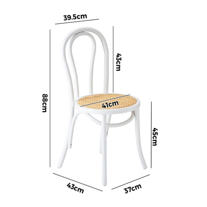 Oikiture 2PCS Wooden Dining Chair Ratan Seat White-Dining Chairs-PEROZ Accessories