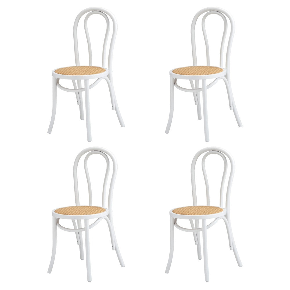 Oikiture 4x Wooden Dining Chair Ratan Seat White-Dining Chair-PEROZ Accessories