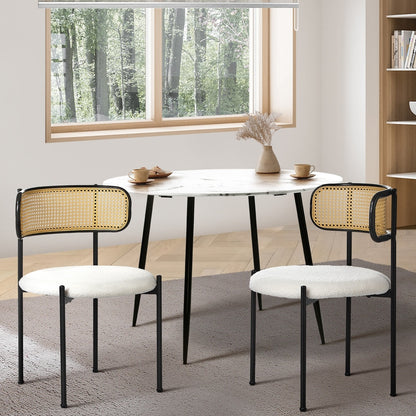 Oikiture 2x Dining Chair Round Boucle Rattan Backrest Black &amp; White-Dining Chair-PEROZ Accessories
