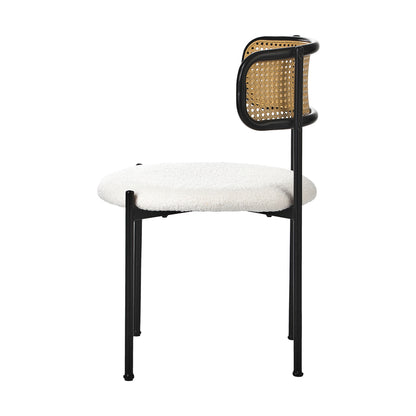 Oikiture 4x Dining Chair Round Boucle Rattan Backrest Black &amp; White-Dining Chair-PEROZ Accessories