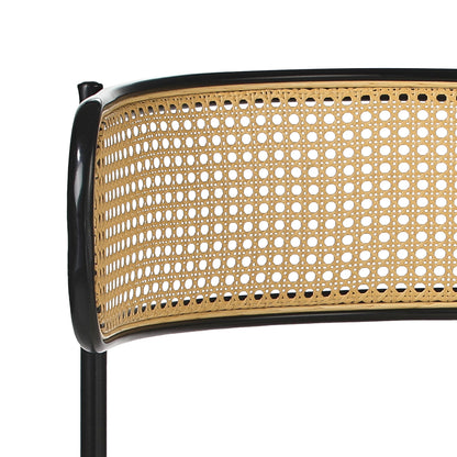 Oikiture 4x Dining Chair Round Boucle Rattan Backrest Black &amp; White-Dining Chair-PEROZ Accessories