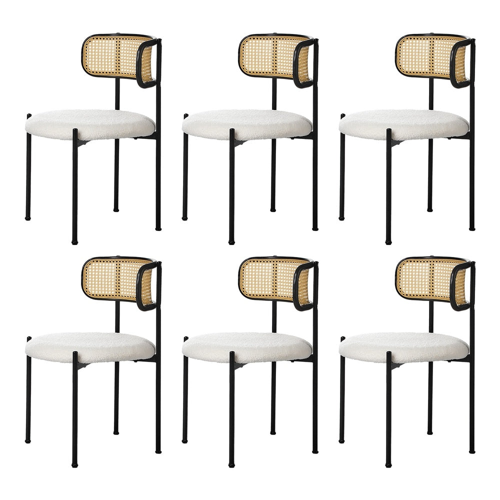 Oikiture 6x Dining Chair Round Boucle Rattan Backrest Black &amp; White-Dining Chair-PEROZ Accessories