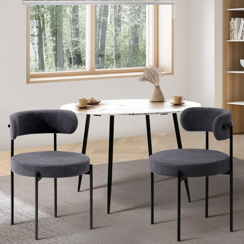 Oikiture 2x Dining Chair Boucle Seat Backrest Dark Grey-Dining Chair-PEROZ Accessories