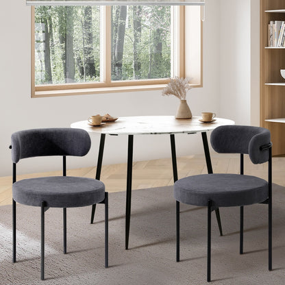 Oikiture 2x Dining Chair Boucle Seat Backrest Dark Grey-Dining Chair-PEROZ Accessories