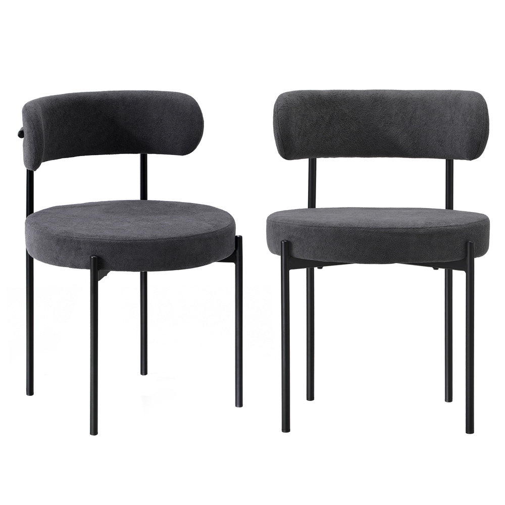 Oikiture 4x Dining Chair Round Boucle Backrest Dark Grey-Dining Chair-PEROZ Accessories
