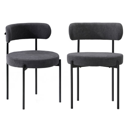 Oikiture 4x Dining Chair Round Boucle Backrest Dark Grey-Dining Chair-PEROZ Accessories
