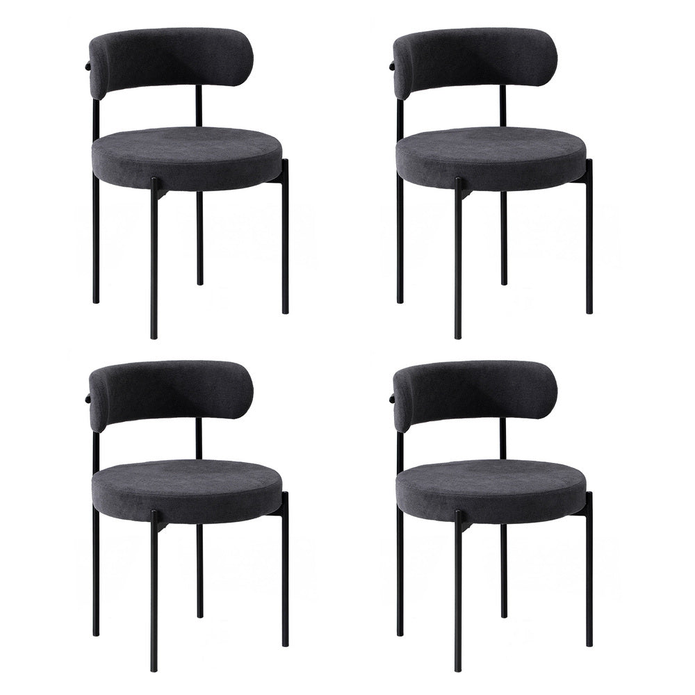 Oikiture 4x Dining Chair Round Boucle Backrest Dark Grey-Dining Chair-PEROZ Accessories