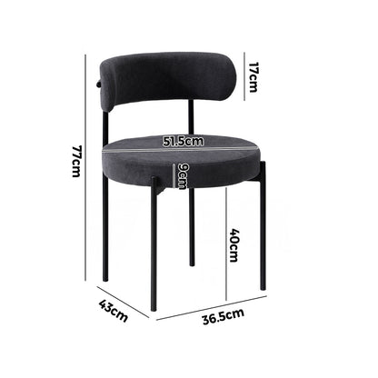 Oikiture 4x Dining Chair Round Boucle Backrest Dark Grey-Dining Chair-PEROZ Accessories