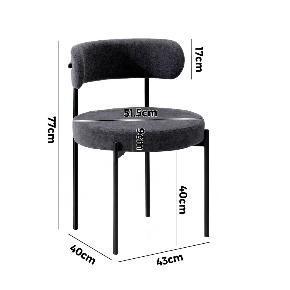 Oikiture 4x Dining Chair Round Boucle Backrest Dark Grey-Dining Chair-PEROZ Accessories