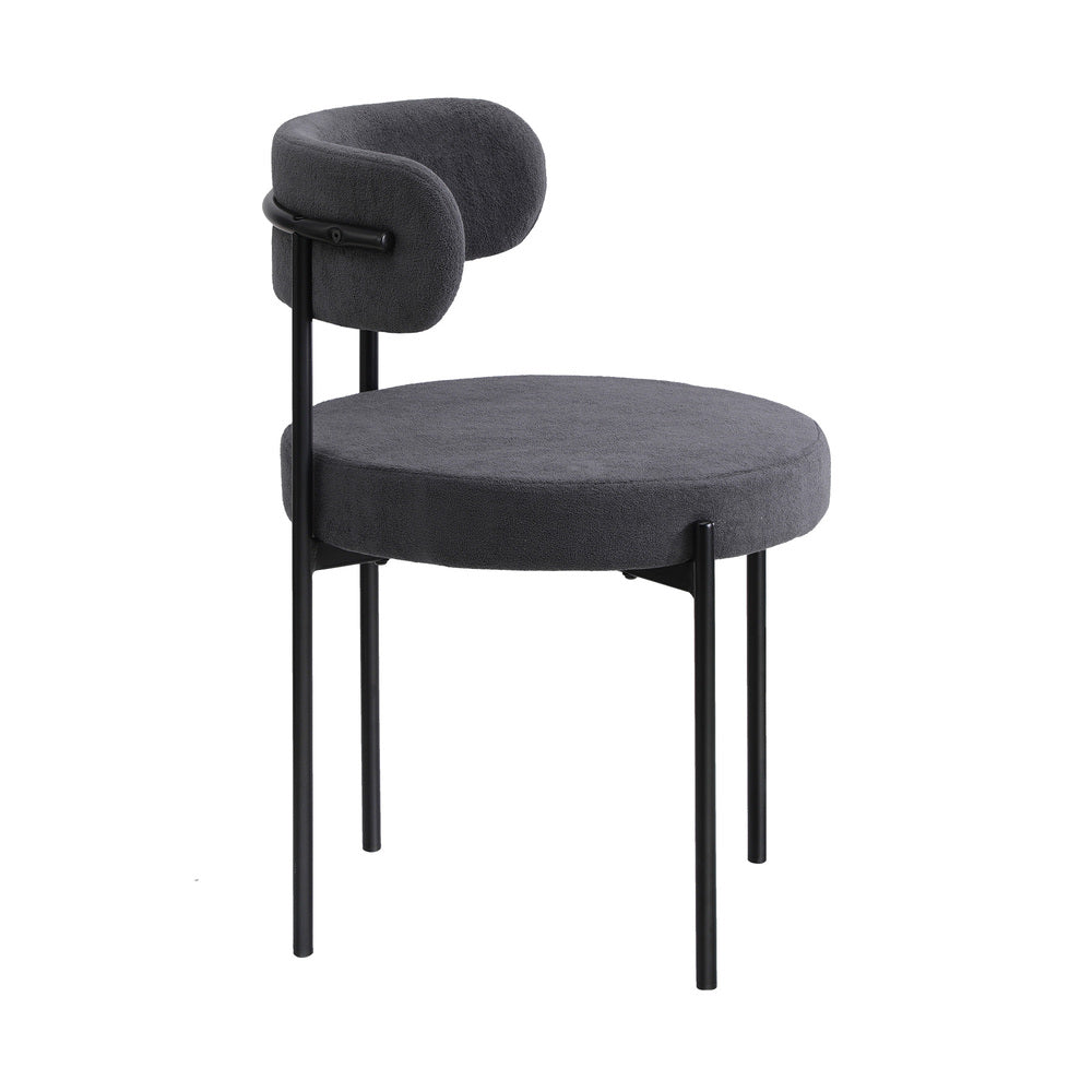 Oikiture 4x Dining Chair Round Boucle Backrest Dark Grey-Dining Chair-PEROZ Accessories