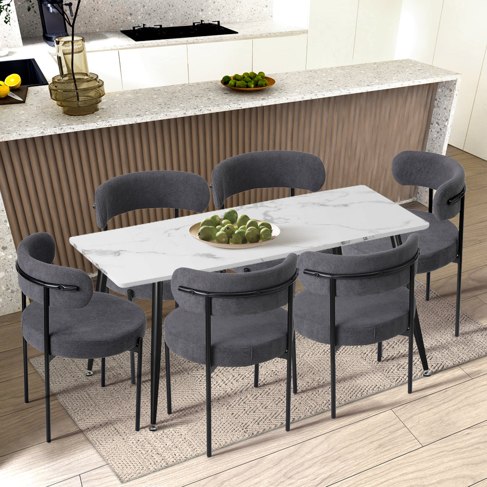 Oikiture 4x Dining Chair Round Boucle Backrest Dark Grey-Dining Chair-PEROZ Accessories
