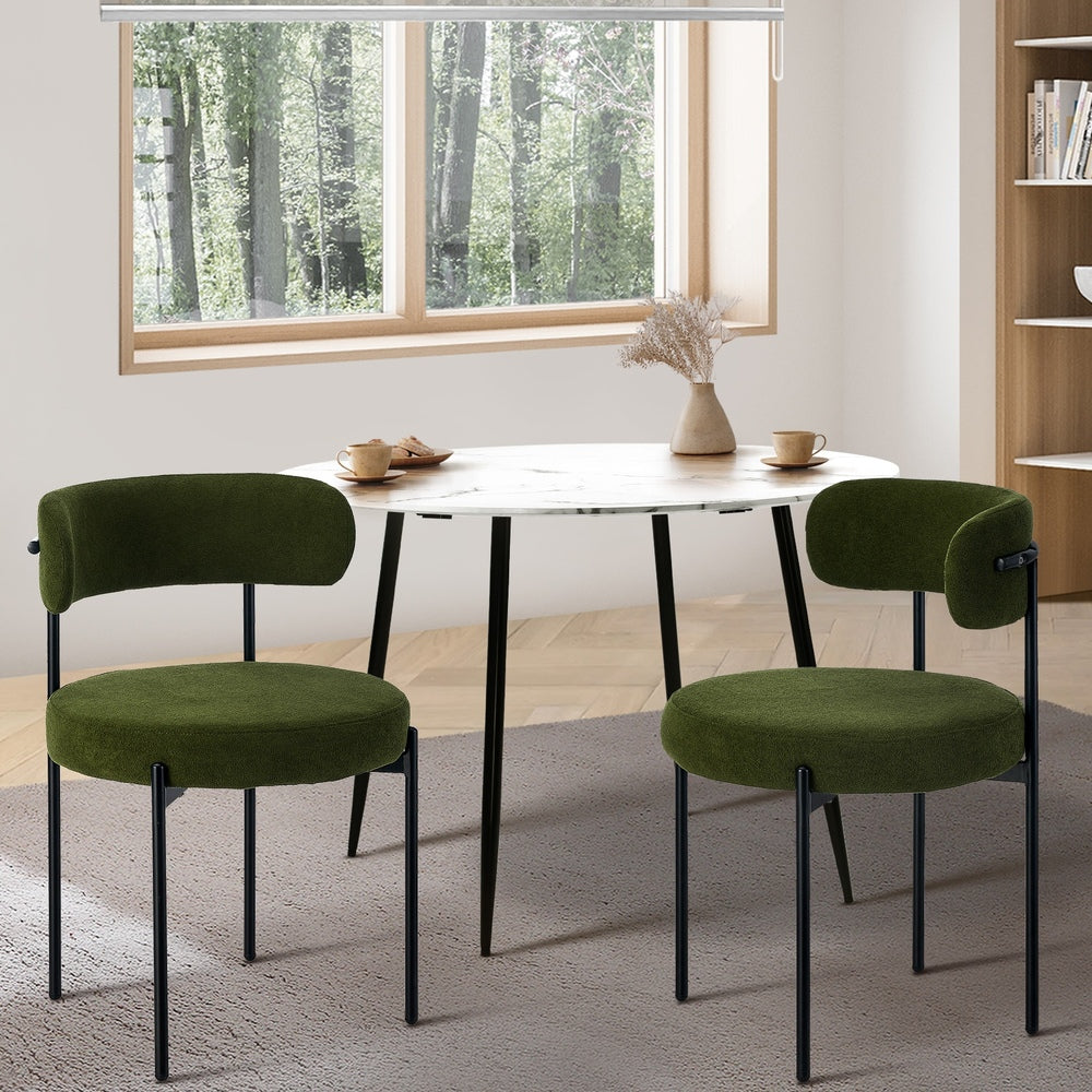 Oikiture 2x Dining Chair Round Boucle Seats Backrest Green-Dining Chair-PEROZ Accessories