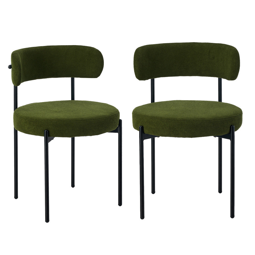 Oikiture 2x Dining Chair Round Boucle Seats Backrest Green-Dining Chair-PEROZ Accessories