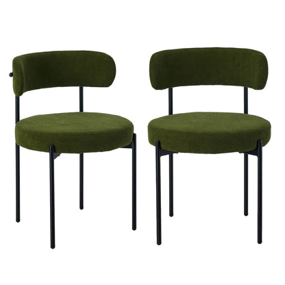 Oikiture 2x Dining Chair Round Boucle Seats Backrest Green-Dining Chair-PEROZ Accessories