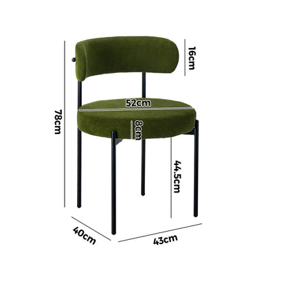 Oikiture 2x Dining Chair Round Boucle Seats Backrest Green-Dining Chair-PEROZ Accessories