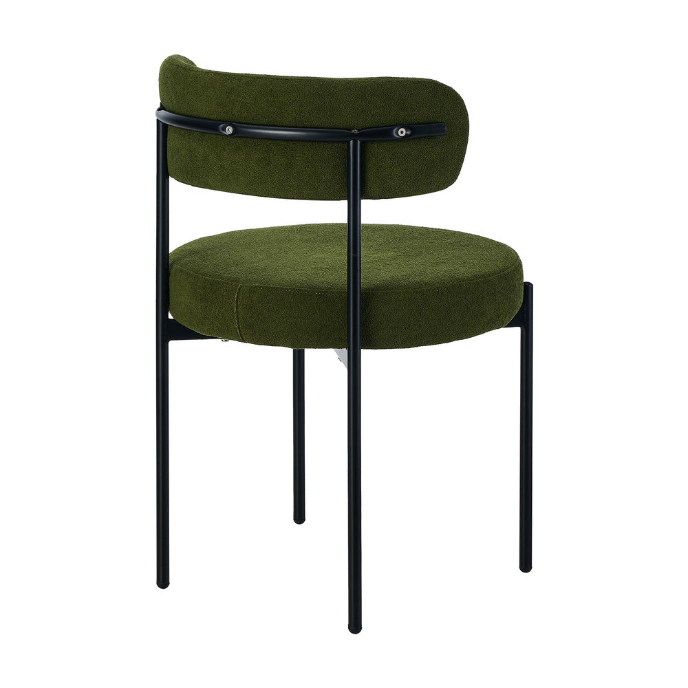 Oikiture 2x Dining Chair Round Boucle Seats Backrest Green-Dining Chair-PEROZ Accessories