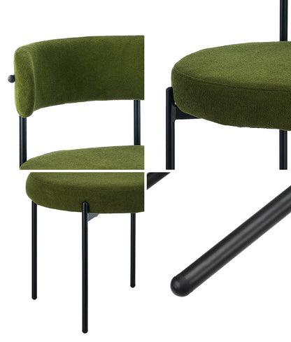 Oikiture 2x Dining Chair Round Boucle Seats Backrest Green-Dining Chair-PEROZ Accessories
