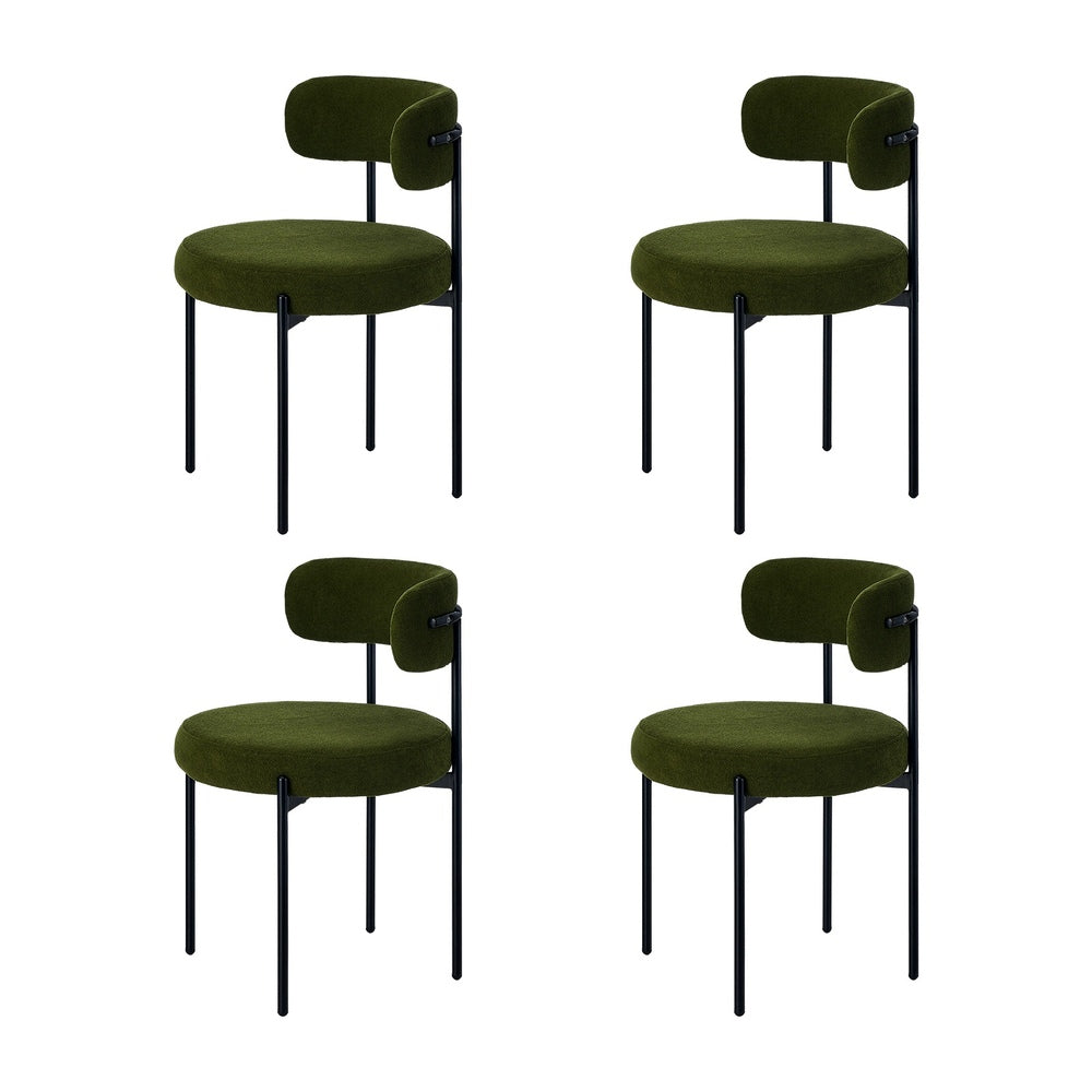Oikiture 4x Dining Chair Round Boucle Seats Backrest Green-Dining Chair-PEROZ Accessories
