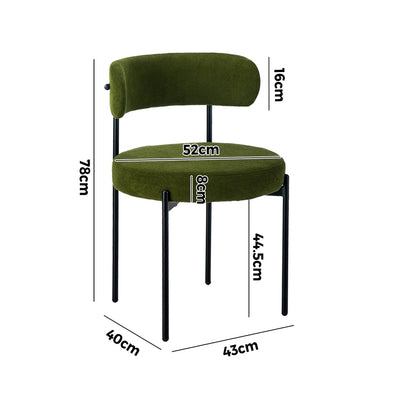 Oikiture 6x Dining Chair Round Boucle Seats Backrest Green-Dining Chair-PEROZ Accessories