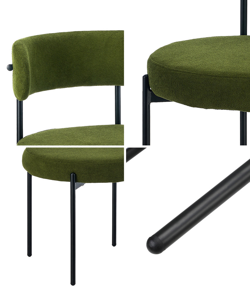 Oikiture 6x Dining Chair Round Boucle Seats Backrest Green-Dining Chair-PEROZ Accessories