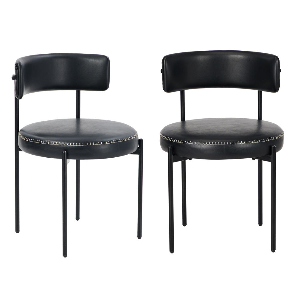 Oikiture 2x Dining Chair Round Leather Black-Dining Chair-PEROZ Accessories