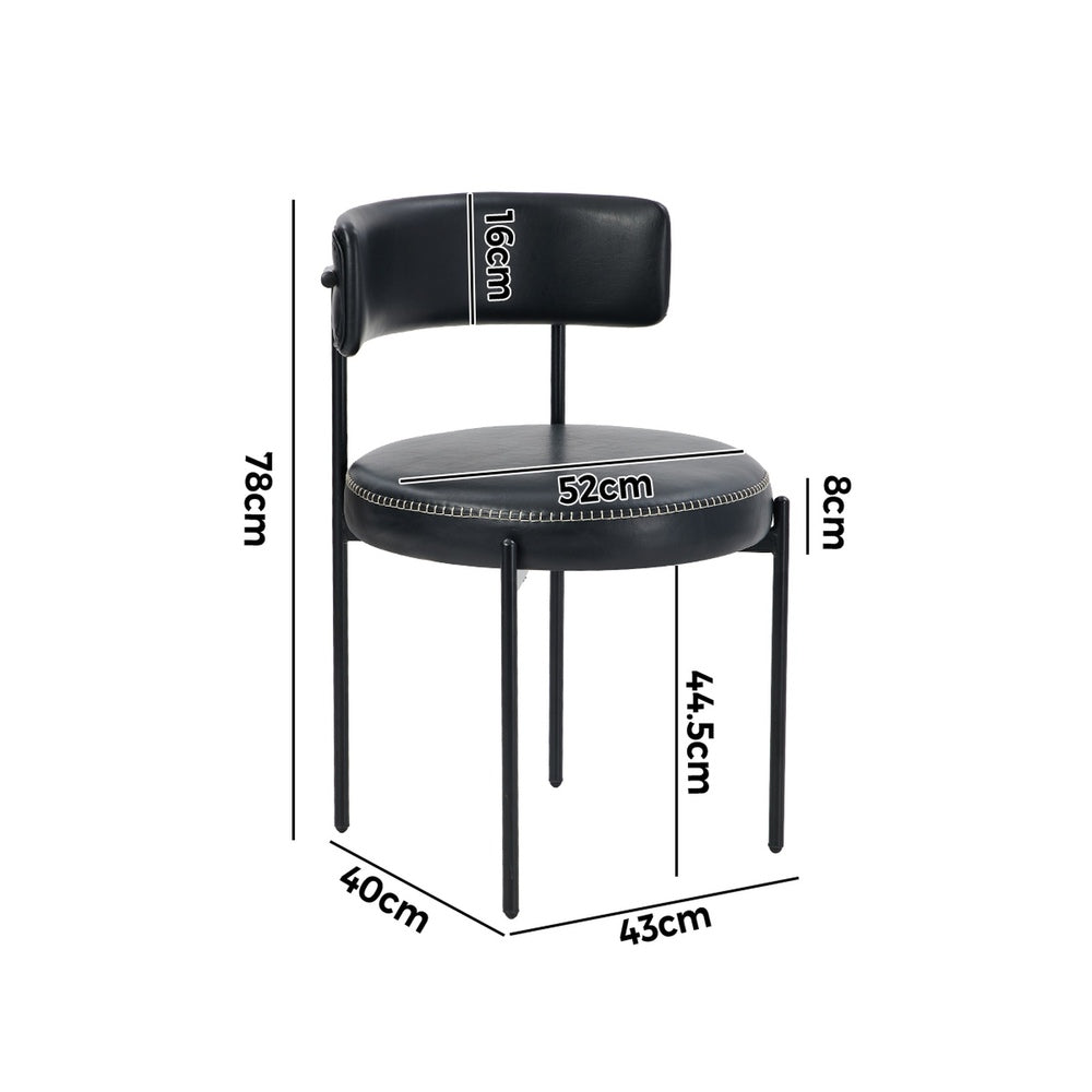 Oikiture 2x Dining Chair Round Leather Black-Dining Chair-PEROZ Accessories