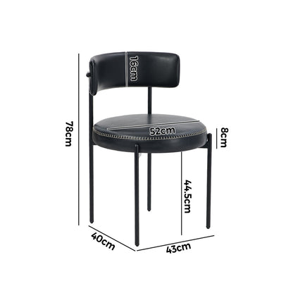 Oikiture 2x Dining Chair Round Leather Black-Dining Chair-PEROZ Accessories