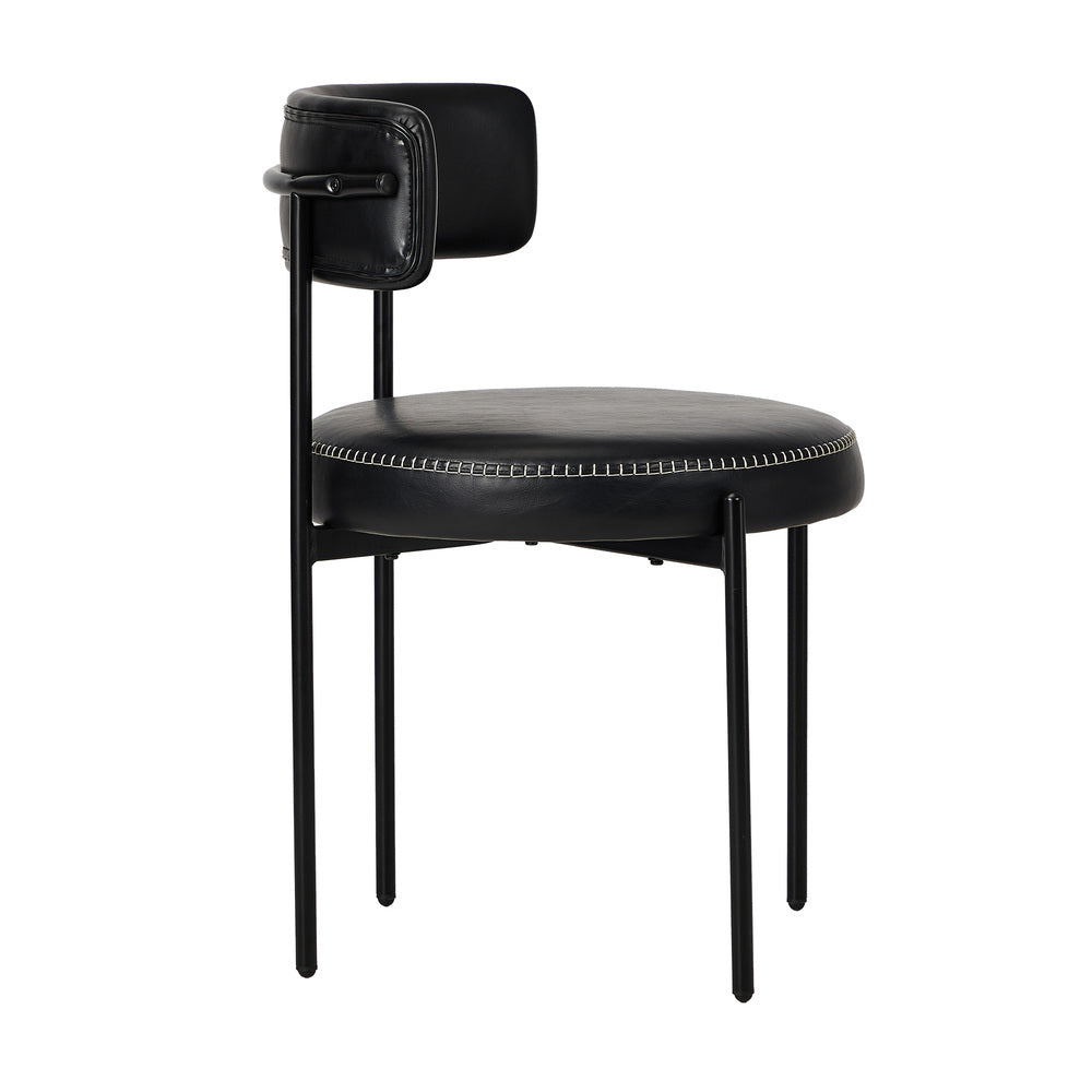 Oikiture 2x Dining Chair Round Leather Black-Dining Chair-PEROZ Accessories