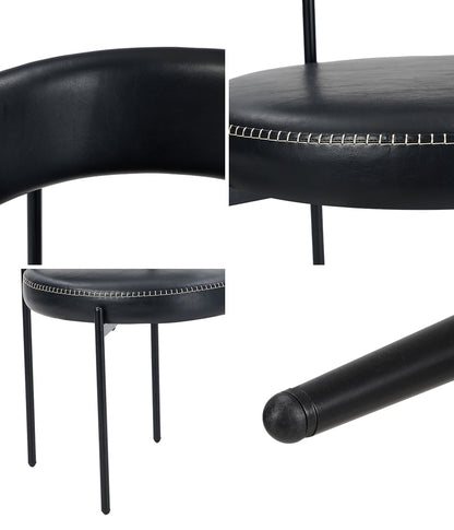 Oikiture 2x Dining Chair Round Leather Black-Dining Chair-PEROZ Accessories