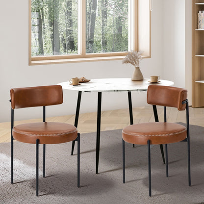Oikiture 2x Dining Chair Round Leather Brown-Dining Chair-PEROZ Accessories